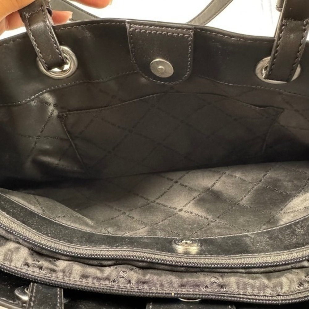 Michael Kors Signature Monogram Tote Bag Black Leather Shoulder Bag - Picture 6 of 10